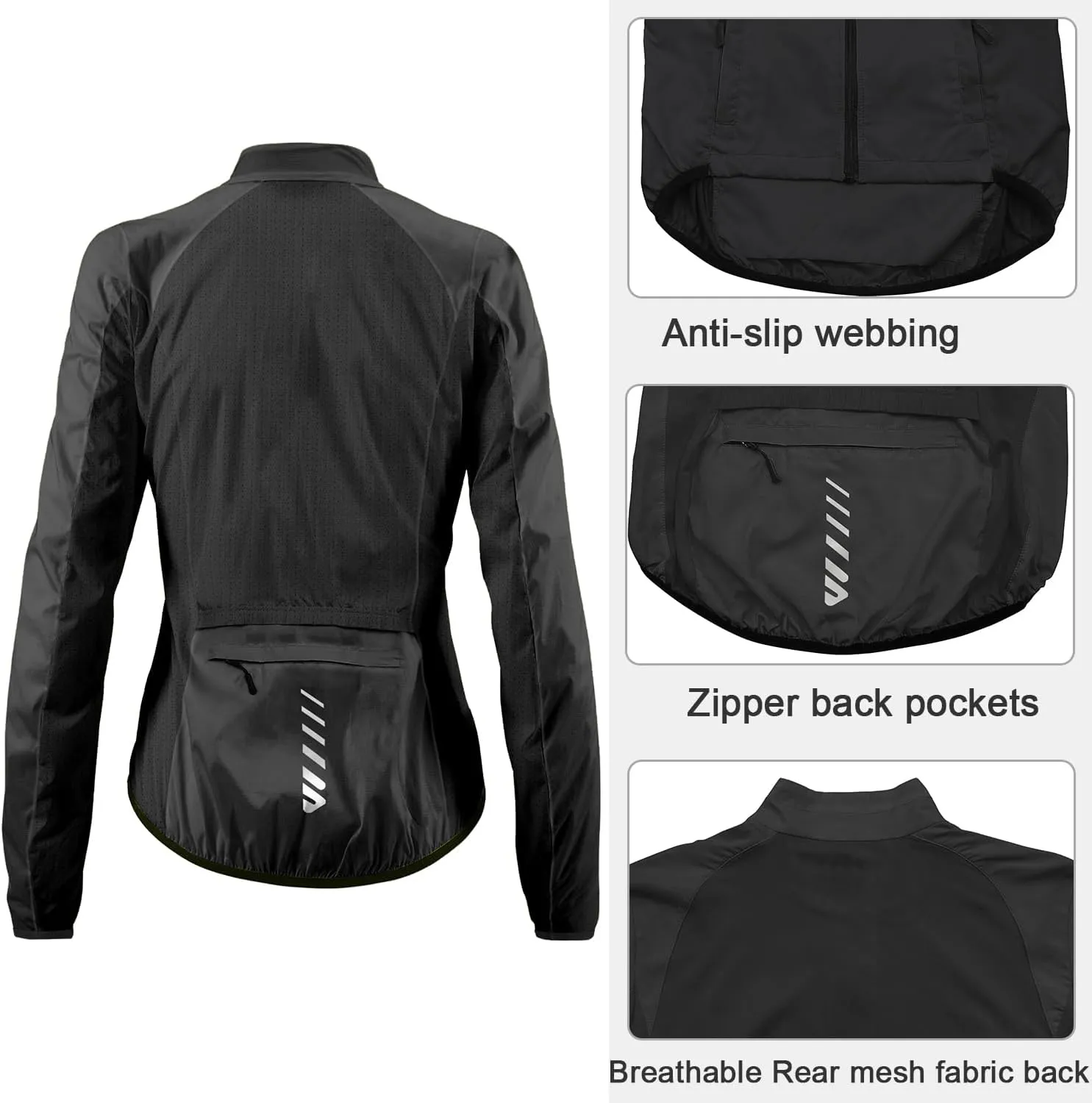 Women Cycling Jacket,Windbreaker Breathable Running Jackets Lightweight Packable Hiking Jersey With 3 Zipper Pockets