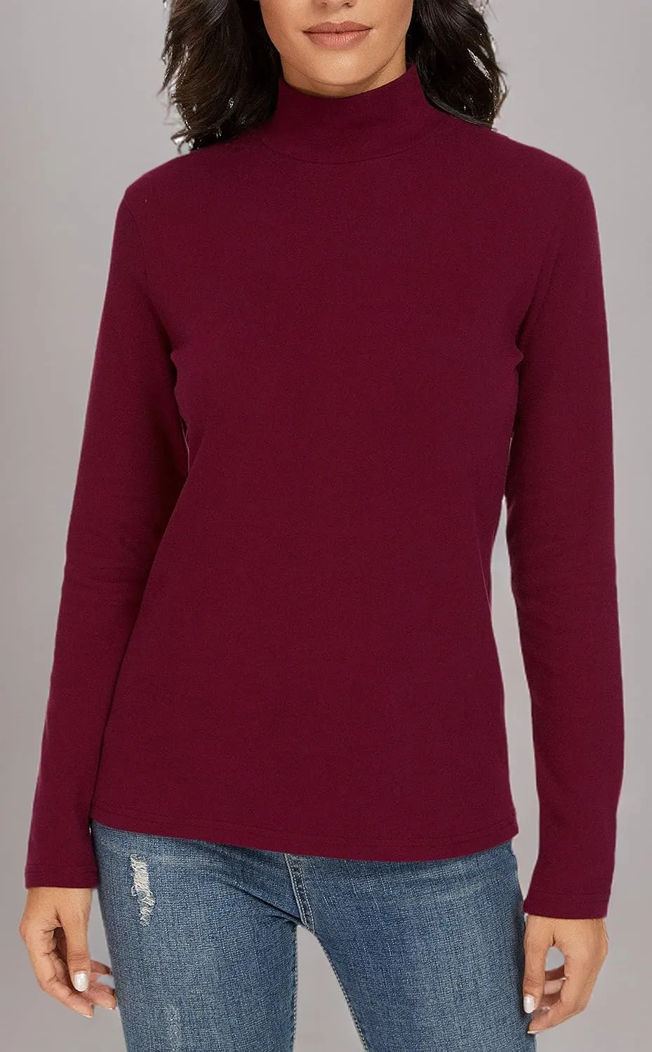 Women's Mock Turtleneck Cotton Long Sleeve Layering T Shirt Tops