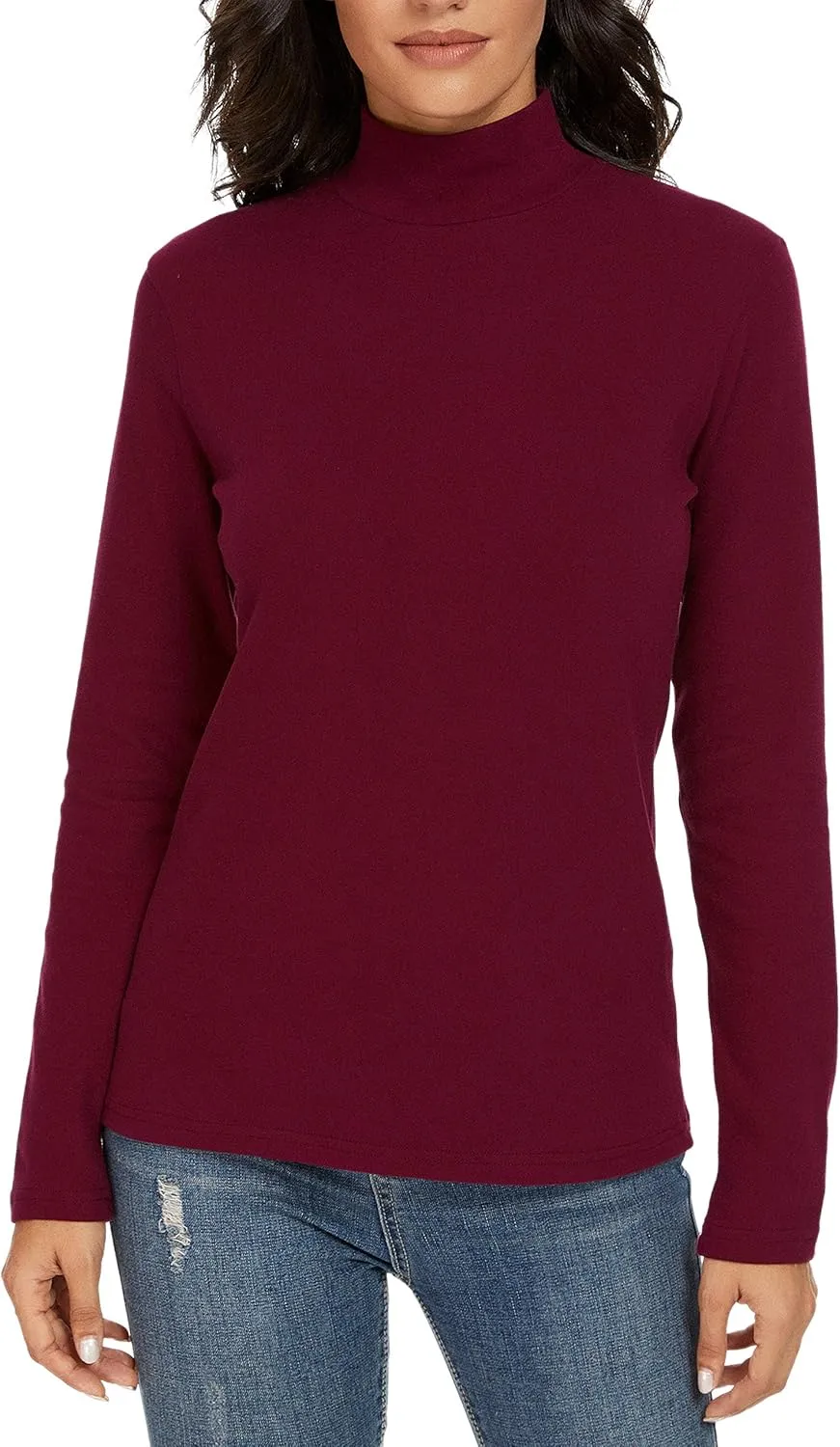 Women's Mock Turtleneck Cotton Long Sleeve Layering T Shirt Tops