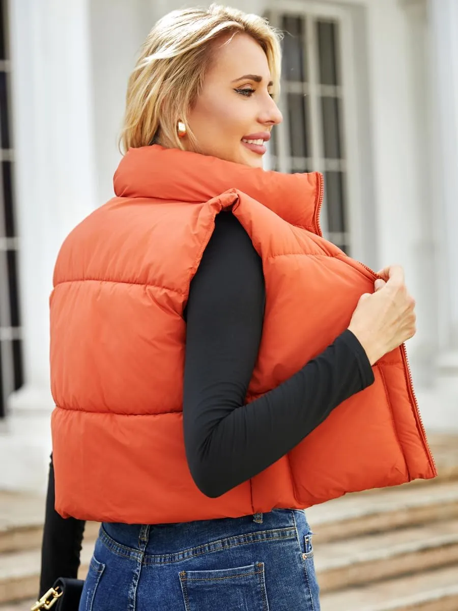 Women's Puffer Vest - Sleeveless Quilted Gilet with Detachable Hood or Crop, Lightweight Winter Vest