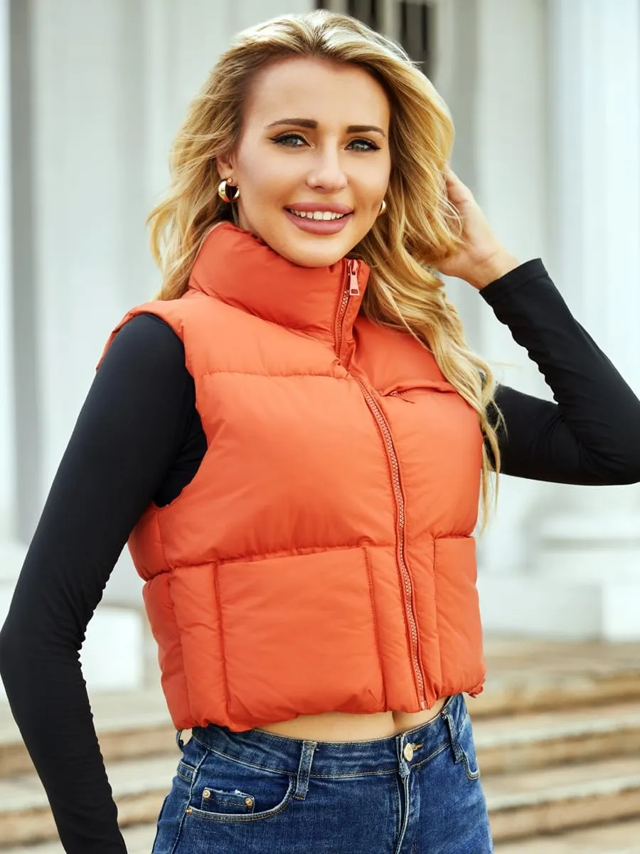 Women's Puffer Vest - Sleeveless Quilted Gilet with Detachable Hood or Crop, Lightweight Winter Vest
