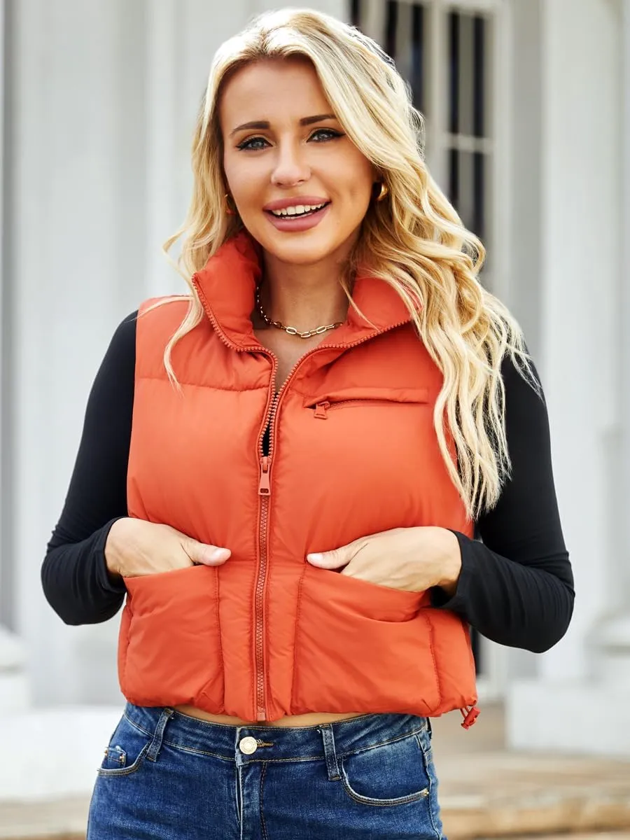 Women's Puffer Vest - Sleeveless Quilted Gilet with Detachable Hood or Crop, Lightweight Winter Vest