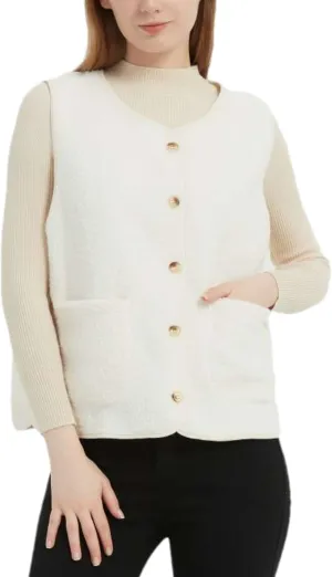 Womens Sherpa Fleece Lightweight Vest Fall Sleeveless Warm Button Down Fuzzy Jacket Outerwear Teddy Coat Gilet
