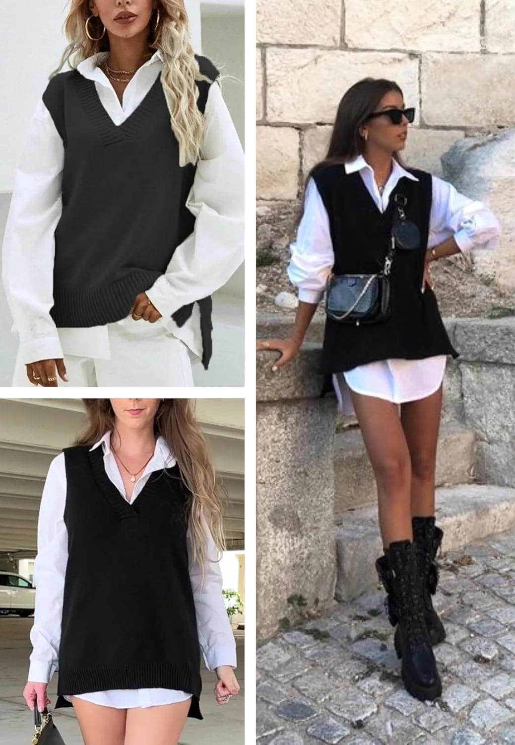 Zeagoo Sweater Vest Women Sleeveless V Neck Oversized Pullover Knitted Tops 2024 Fall Outfits