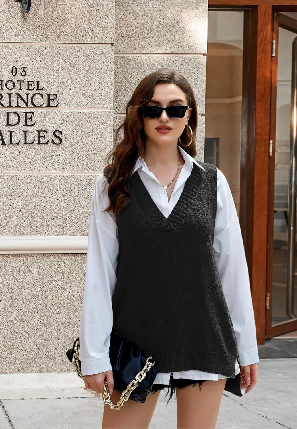 Zeagoo Sweater Vest Women Sleeveless V Neck Oversized Pullover Knitted Tops 2024 Fall Outfits